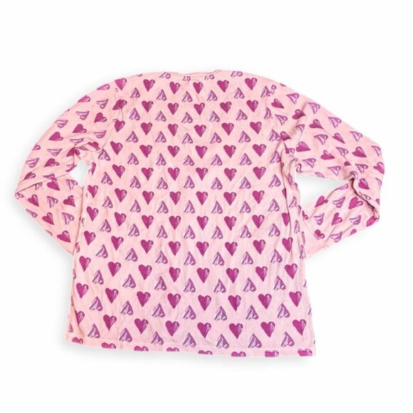VICTORIA’S SECRET Women’s Pink Long Sleeve Heart Print Henley Top Size Medium - Picture 2 of 5